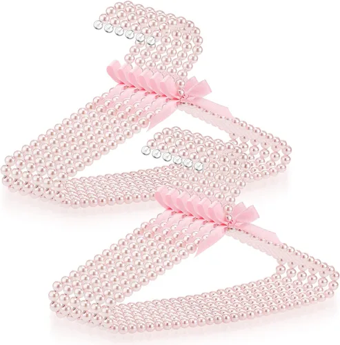 Vista 8 de Threan Rosa 12 piezas de perchas de ropa con cuentas de perlas mini con cuentas de perlas pequeñas de metal con cinta, estándar para niños, bebés