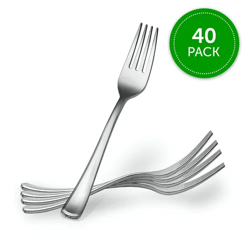 Vista 7 de Plasticpro Tenedores desechables de plástico plateado resistente, cubiertos de plástico elegante que parecen cubiertos de plata real, utensilios