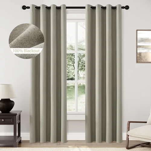 Vista 42 de ChrisDowa Cortinas 100% Opacas de Abedul Sólido de 45 Pulgadas de Largo, 2 Paneles para Dormitorio y Sala de Estar, Estilo Granja Oscurecedoras
