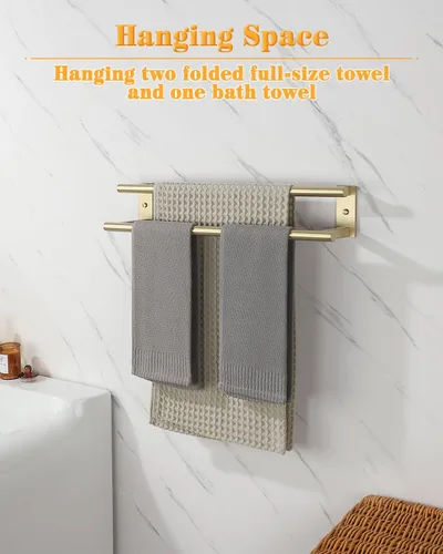 Vista 5 de Alise Toallero doble para baño, soporte para toallas de pared de 24 pulgadas, toalleros para baño, colgador de toallas de acero inoxidable SUS304