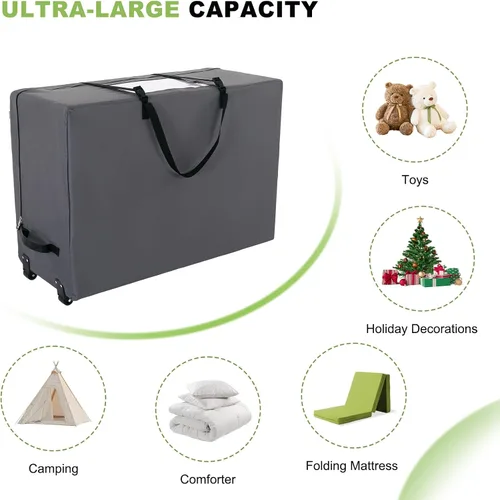Vista 6 de Cuddly Nest Bolsa de Almacenamiento para Colchón Plegable con Ruedas y Asas - Contenedor de Almacenamiento Resistente 900D que se Ajusta a Colchón