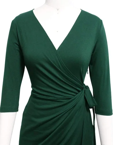 Vista 4 de Berydress - Vestido clásico con manga 34 y cuello en V para mujer, entubado cruzado simulado, informal, para fiestas y para ir al trabajo