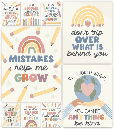 Vista 18 de Hadley Designs Póster motivacional para decoración de aula, 9 pósteres de aula de mentalidad de crecimiento, decoración de pared inspiradora