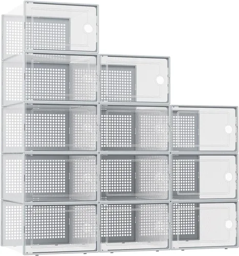 Vista 14 de Kuject Cajas de almacenamiento de zapatos grandes, 12 unidades, organizador Negro