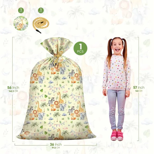 Vista 2 de KIDAJOY Bolsas de regalo de plástico grandes de animales para baby shower, 56 x 36 pulgadas, bolsas de regalo jumbo con diseño de animales