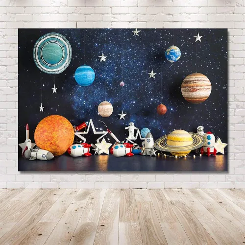 Vista 5 de MEHOFOND Fondo de fotografía del espacio exterior de 7 x 5 pies, universo, planeta, estrella, galaxia, astronauta, cohete, decoración de fiesta