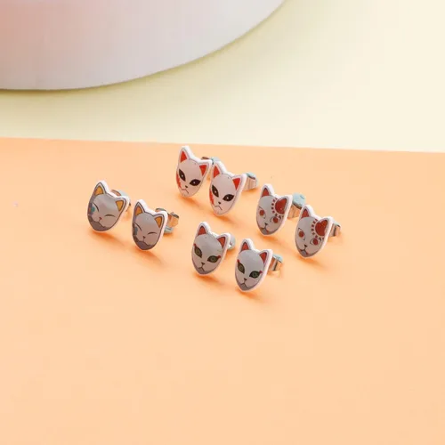 Vista 4 de 4 pares de aretes de máscara de zorro Demon Slayer Kimetsu No Yaiba Cosplay de acrílico para hombres mujeres y niñas máscara de zorro