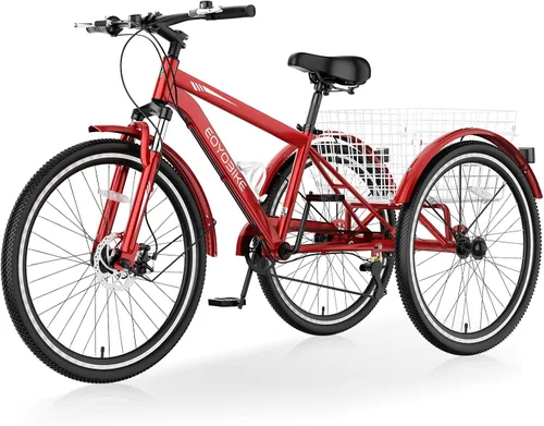 Vista 7 de Slsy Triciclo de montaña para adultos, bicicleta de tres ruedas de 7 velocidades, triciclos para adultos de 24/26 pulgadas para personas mayores