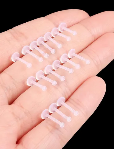 Vista 2 de Aretes transparentes con parte trasera plana de 18 G y 16 G para deportes de nariz, plástico de silicona, retenedores de cartílago para tragus