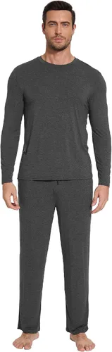 Vista 18 de WiWi Conjunto de pijama de viscosa de bambú para hombre, ropa de dormir de manga larga, ropa de dormir de punto, 2 piezas, conjuntos de ropa