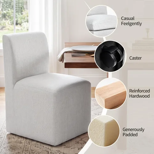 Vista 4 de DUHOME Silla de comedor tapizada con ruedas, sillas de comedor modernas de lino con ruedas para comedor, dormitorio, sala de lectura, sala de estar
