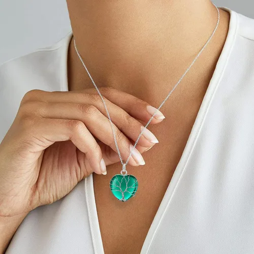 Vista 3 de Bestyle Collar de cristal curativo envuelto en árbol de la vida, colgante de piedra natal de 12 meses para parrillas de mujer, joyería de piedras