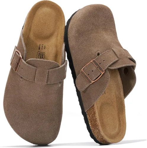 Vista 18 de Project Cloud Benton - Zuecos con plantilla de cuero genuino para mujer, pantuflas de espuma viscoelástica con soporte de arco, sandalias de moda