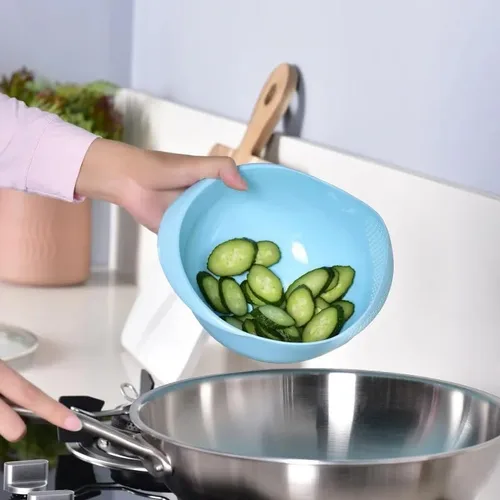 Vista 7 de Colador de plástico para arroz, colador de cocina, con asas, colador de arroz, colador, colador, utensilios de cocina (azul)