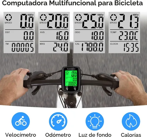 Vista 6 de Computadora de bicicleta y odómetro de bicicleta con cable MPH KM/H Velocímetro de bicicleta con despertador automático de velocidad de ciclismo