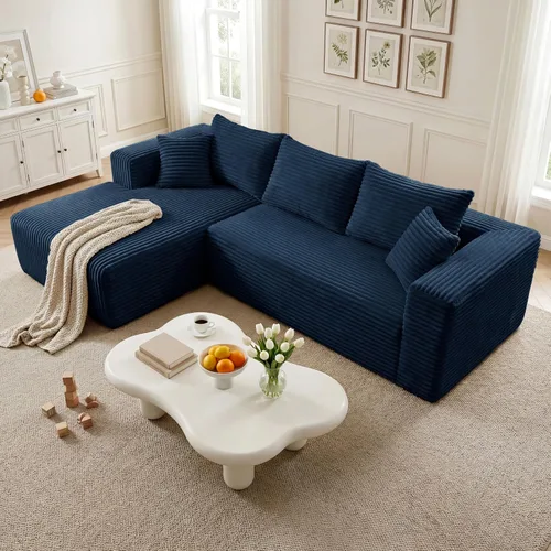 Vista 25 de Sofá modular en forma de L de 118 pulgadas, moderno sofá modular de pana de espuma viscoelástica de 4 plazas con otomana, asiento profundo tapizado