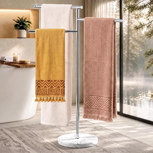 Vista 10 de KES - Toalleros de pie para suelo de baño, 2 brazos giratorios, acabado cepillado Brazos - Toalleros de baño con base de mármol pesada, acabado