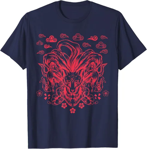 Vista 55 de Camiseta de anime japonés Nine Tails Fox Kitsune, Negro