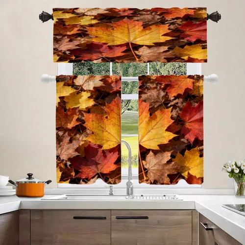 Vista 231 de Shrahala Orange Autumn Autumn Blackout Curtain Tiers, Fall Kitchen Valance Light Blocking Tier Drapes with Rod Pocket, 2 Pack 26 X 24 in
