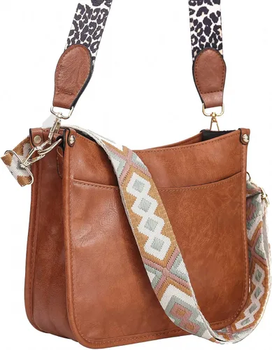 Vista 2 de HAIBOLAN bolsa cruzada con correa de guitarra de leopardo, bolsa bandolera de base redonda para mujer