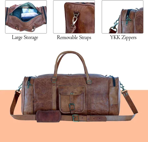 Vista 4 de KPL Bolsa viajera de piel vintage de 21 pulgadas, para deportes, oferta de fin de semana