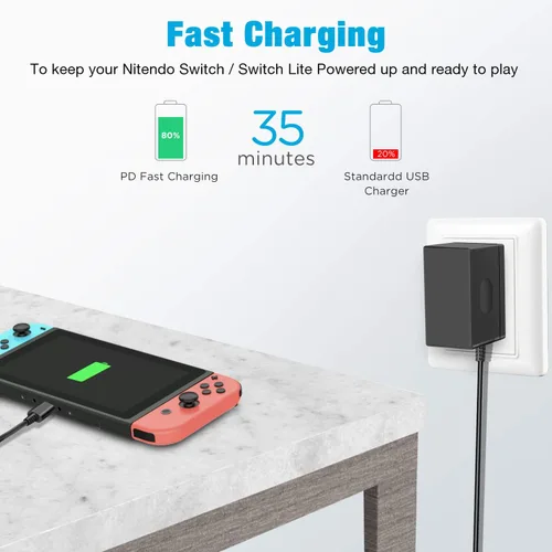 Vista 4 de Cargador de interruptor para Nintendo SwitchSwitch OLEDSwitch Lite, carga rápida de 2.5 horas con cable de carga de 5 pies, base de interruptor