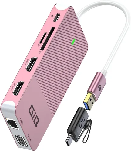 Vista 9 de Estación de acoplamiento USB GIQ USB C HUB USB 3.0 a HDMI dual Adaptador VGA de triple pantalla USB C Estación de acoplamiento para portátil Monitor