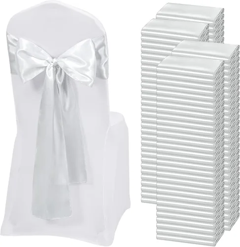 Vista 34 de 60 bandas de satén color burdeos para silla, diseño de lazos, para decoración de sillas de Acción de Gracias, boda, Navidad, banquetes, fiestas