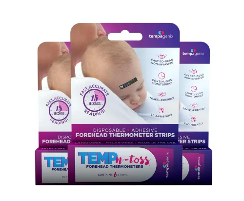 Vista 8 de Tiras de termómetro de frente desechables de lectura rápida - Temp-N-Toss para una medición precisa e higiénica de la temperatura del bebé