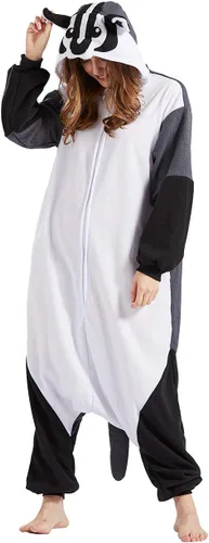 Vista 5 de DELEY Women Men Halloween Onesie Adult Pajamas Animal Cosplay Costume Homewear Sleepwear Jumpsuit,White Badger