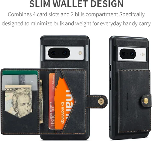 Vista 3 de Funda para Google Pixel 8 2023, cartera magnética desmontable con ranura para efectivo, soporte de carga inalámbrica con función de soporte
