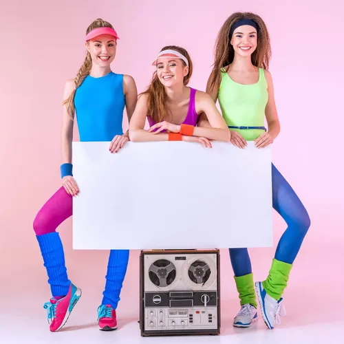 Vista 5 de SATINIOR Conjunto de calentador de piernas de los años 80 para mujer, diadema y muñequeras, traje de entrenamiento de los años 90, disfraz de yoga