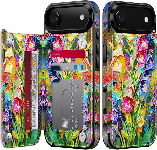 Vista 13 de FUNMIKO Funda tipo cartera para iPhone 15 con tarjetero + clip para efectivo, bloqueo RFID, protección contra caídas de grado militar y obras