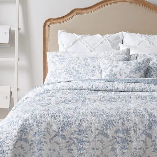 Vista 2 de Laura Ashley - Juego de edredón individual, juego de ropa de cama reversible de algodón con funda de almohada adicional, decoración del hogar