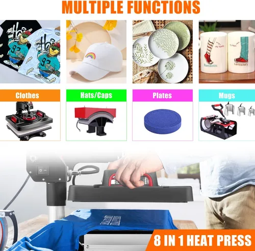 Vista 2 de Prensa de calor profesional, máquina de prensa de calor 8 en 1 para camisetas, máquina de prensa de camisas de 15 x 12 pulgadas, máquina