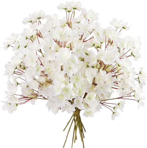 Vista 2 de FiveSeasonStuff Tallos de seda de flor de cerezo real Touch, flores artificiales para decoración del hogar, bodas y eventos