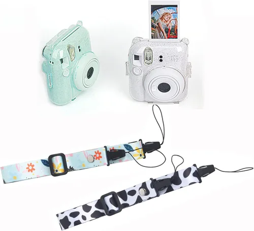 Vista 6 de Yitengteng Funda de cristal transparente con purpurina para cámara Fujifilm Instax Mini 12, funda protectora ajustable para cámara de PC