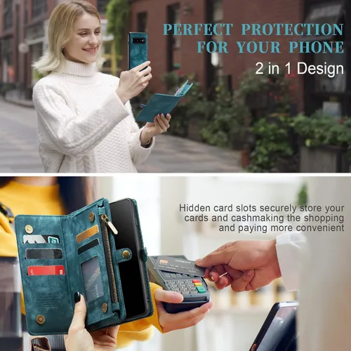 Vista 5 de Asuwish Funda de teléfono para Samsung Galaxy S10 Plus con cierre de cremallera, protector de pantalla de vidrio templado y tarjetero abatible