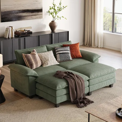 Vista 40 de LINSY HOME Cloud Sofa - Silla decorativa con tumbona otomana para interiores, sofá de pana perfecta para sala de estar, apartamento, oficina, beige