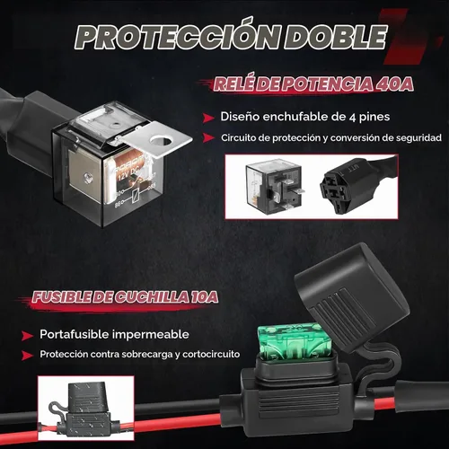 Vista 3 de OFFROADTOWN Kit de arnés de cableado para barra de luz LED de 1 cable con interruptor de manillar de motocicleta 7/8" 12V 40A Relé Fusible Arnés