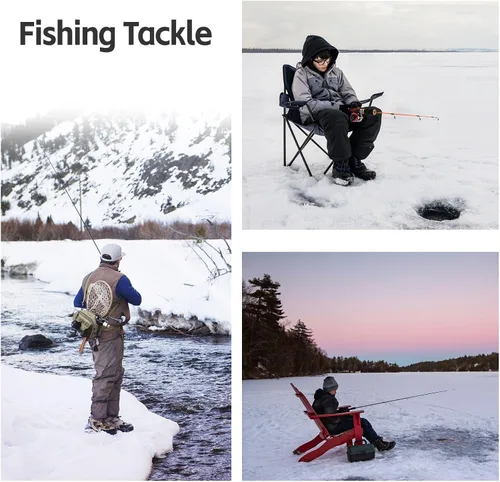 Vista 5 de Combos de carrete de caña de pescar en hielo, caña de pescar de hielo de 19.7 pulgadas con carrete de pesca, desnatador, señuelos de ganchos y bolsa