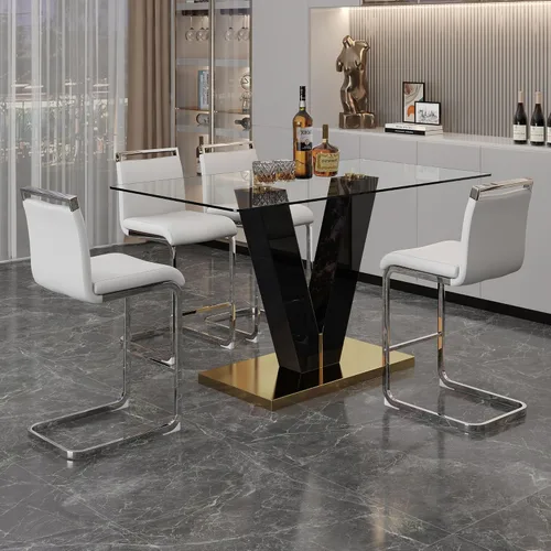 Vista 19 de Ebullient Juego de mesa de comedor de bar de 63 pulgadas para 2, juego de mesa de comedor de bar moderno con 2 taburetes de cuero sintético, mesa