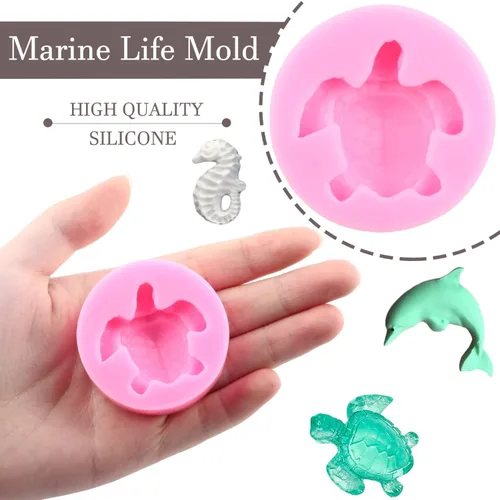 Vista 2 de Mujiang Molde de silicona de caballito de mar de tortuga de mar, molde de fondant de delfín y pulpo, para decoración de tartas de tortuga