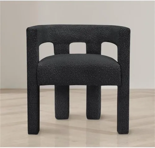 Vista 10 de Meridian Furniture Colección Athena Moderna Contemporánea Silla de Acento Comedor Tapizada en Tela Boucle, 25" An x 21" Pr x 27" Al, Negro