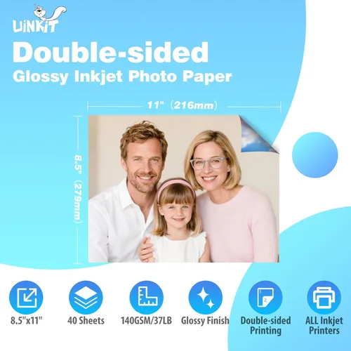 Vista 2 de Uinkit Papel para Folletos Brillante de Doble Cara 8.5x11 Inyección de Tinta 37lb 140gsm Tinta de Tinte Papel Fotográfico Delgado para Fotos
