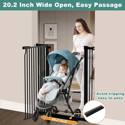 Vista 6 de 40.5" Puerta de bebé extra alta, puerta para mascotas de 29.6"-32.5" extra ancha Montada a presión, Barrera interior a prueba de cachorros, Puerta