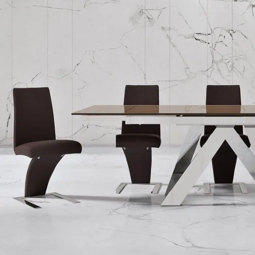 Vista 7 de ZURI Muebles Silla de comedor moderna Mesa en cuero sintético marrón y acero inoxidable