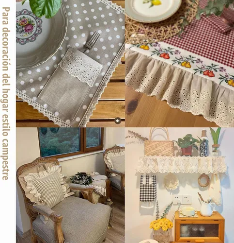 Vista 4 de Bordado con ojales de encaje de algodón beige vintage para costura, ropa, delantal (5.5 pulgadas/5.5 in 3 yardas)