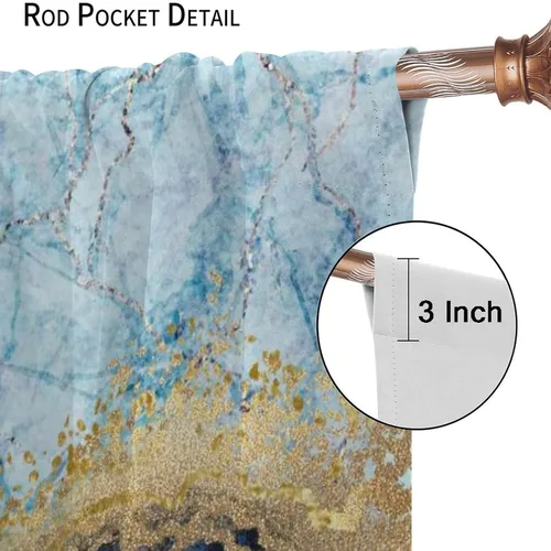 Vista 6 de Cortinas térmicas de mármol con rayas blancas y doradas, para cumpleaños, cortinas térmicas para invierno, oscurecimiento de habitación, cortinas