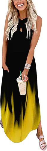 Vista 2 de YALFJV Sleeveless Dress for Women Women's Cotton and Linen Short Sleeve Casual Loose Pullover Summer Casual All Dresses